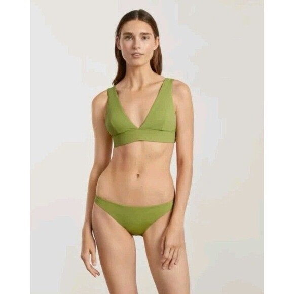 Everlane Renew Triangle Tie Back Top Low Rise Bikini Swim Set Green (Pepper) XL - Picture 1 of 10